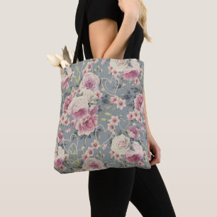 Bolsa Tote Rosas rosa bonito e Cinzas de padrão cardíaco cor-
