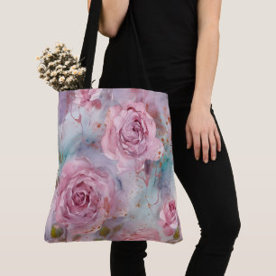 Bolsa Tote Rosas Rosa e Dourado em Grande Escala