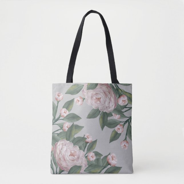 Bolsa Tote Rosas Rosa Pálido Com fundo editável  (Frente)