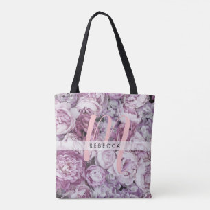 Bolsa Tote Rosas Rosa Peônia Monograma Floral