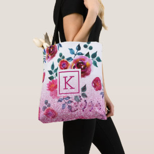 Bolsa Tote Rosas rosa, pintadas à mão, aquarelas