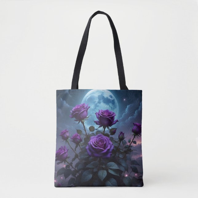 Bolsa Tote Rosas Roxas ao Luar  (Frente)