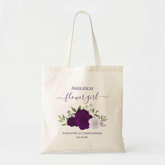 Bolsa Tote Rosas Roxas Boho Elegantes Para Menina De Flores C (Frente)