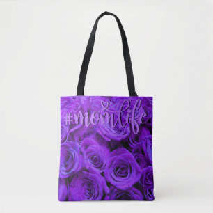 Bolsa Tote Rosas roxas violetas românticas flores roxas bonit