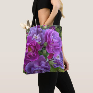 Bolsa Tote Rosas Roxos Elegantes Floral