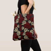 Rosas Vermelhas & Caveiras Cinza Preto Floral Góti