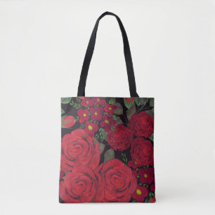 Bolsa Tote Rosas vermelhas de aquarelas a preto,