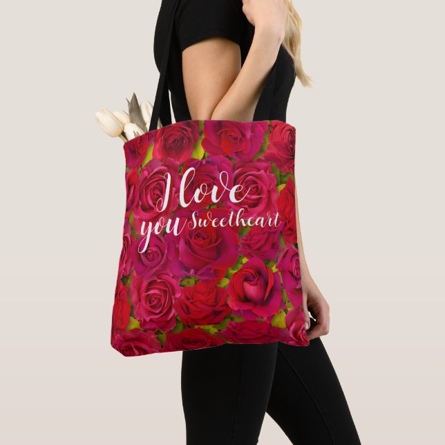 Bolsa Tote Rosas Vermelhas Eu Te Amo Nome (Close Up)