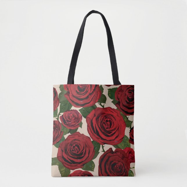 Bolsa Tote Rosas vermelhas: Fundo Floral Ininterrupto (Frente)