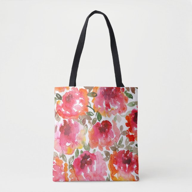 Bolsa Tote Rosas vermelhas Shabby, padrão perfeito. (Frente)