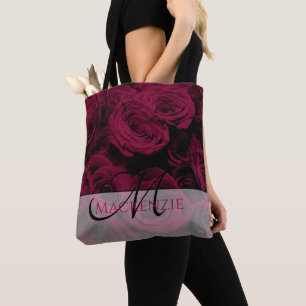Bolsa Tote Rosas vermelho-escuro