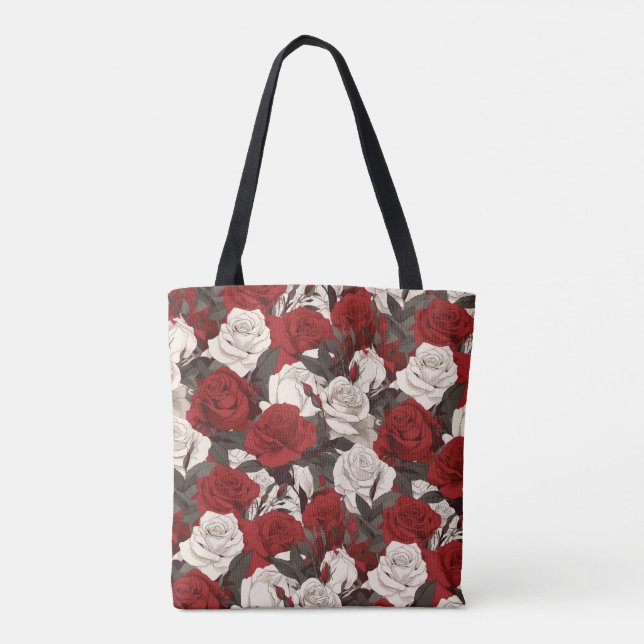 Bolsa Tote Rosas vermelhos e brancos (Verso)
