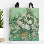 Bolsa Tote Rosas | Vincent Van Gogh<br><div class="desc">Rosas (1890) do artista poste-impressionista holandês Vincent Van Gogh. A obra original é um pintura a óleo em canvas que representa uma vida estática de rosas brancas contra um fundo verde-claro. Use as ferramentas de design para adicionar texto personalizado ou personalizar a imagem.</div>