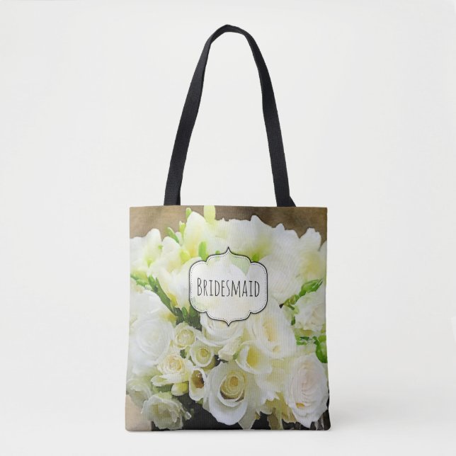 Bolsa Tote Rose Bouquet Natural White e Green Custom (Frente)