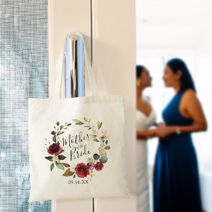 Bolsa Tote Rose Burgundy Floral Wreath Mother of the Bride