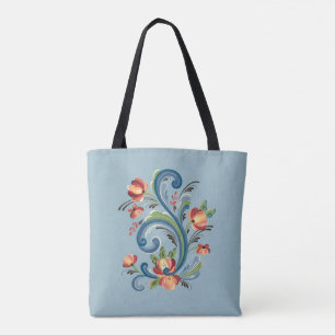 Bolsa Tote Rosemaling Blue e Red