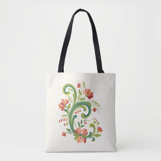 Bolsa Tote Rosemaling Red and Pink (Frente)