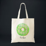 Bolsa Tote Rosquinha de Aquarela Verde Cura com Manchas Perso<br><div class="desc">Rosquinha de Aquarela Verde Cuja Espingarda É Personalizada | Saco de tota personalizável com porca verde de cor aquosa com aspersores coloridos. Esta bolsa de tote de rosquinha bonita será perfeita como um presente personalizado. Personalize adicionando um nome ou uma frase curta. Outras cores de rosquinha estão disponíveis.</div>