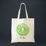 Bolsa Tote Rosquinha de Aquarela Verde Cura com Manchas Perso<br><div class="desc">Rosquinha de Aquarela Verde Cuja Espingarda É Personalizada | Saco de tota personalizável com porca verde de cor aquosa com aspersores coloridos. Esta bolsa de tote de rosquinha bonita será perfeita como um presente personalizado. Personalize adicionando um nome ou uma frase curta. Outras cores de rosquinha estão disponíveis.</div>