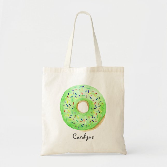 Bolsa Tote Rosquinha de Aquarela Verde Cura com Manchas Perso (Frente)
