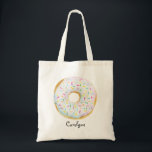 Bolsa Tote Rosquinha de Cores Brancas Cujas com Pulseiras Per<br><div class="desc">Rosquinha de Cores Brancas Espelhadas com Sprinkles Tot Bag Personalizado | Saco de tota personalizável com rosquinha branca de cor aquosa com aspersores coloridos. Esta bolsa de tote de rosquinha bonita será perfeita como um presente personalizado. Personalize adicionando um nome ou uma frase curta. Outras cores de rosquinha estão disponíveis....</div>