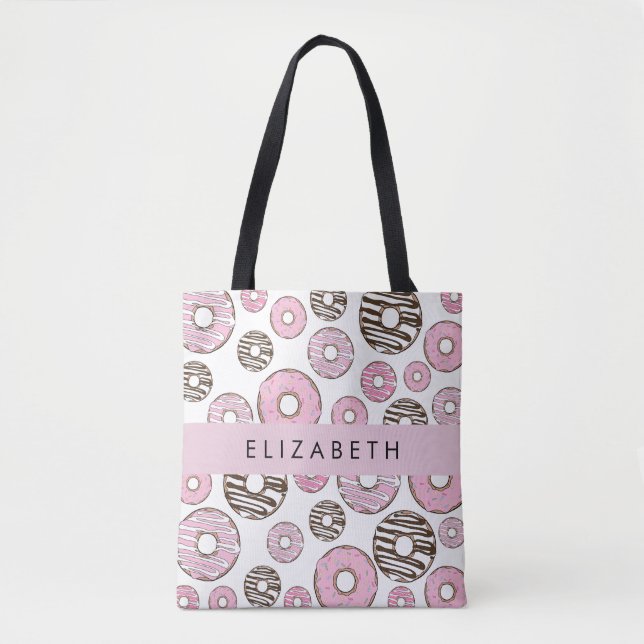Bolsa Tote Rosquinhas Rosa, Rosquinhas Brancas, Espelhos, Seu (Frente)