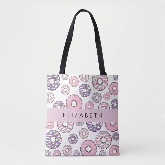 Bolsa Tote Rosquinhas rosa, Rosquinhas roxas, borrachas, seu  (Frente)