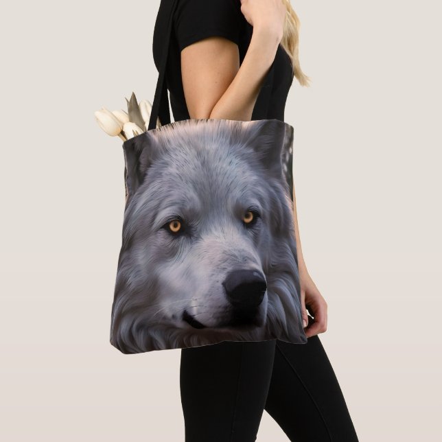 Bolsa Tote Rosto Branco De Lobo, (Close Up)