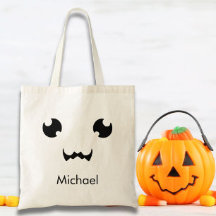 Bolsa Tote Rosto de Abóbora de Halloween Kawaii Personalizado