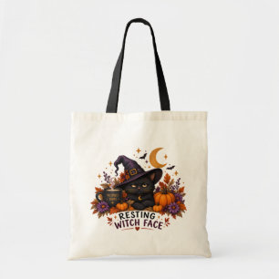 Bolsa Tote Rosto de Bruxa Relaxada Gato Preto Halloween