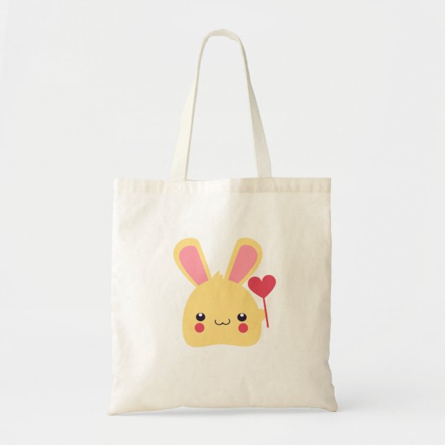 Bolsa Tote Rosto de coelho de Kawaii com coração num palito (Frente)
