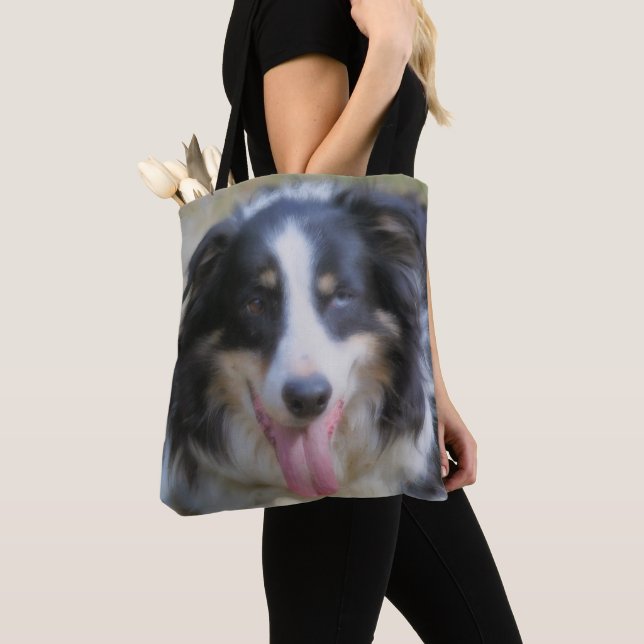 Bolsa Tote Rosto de Collie de Borda Tripla (Close Up)