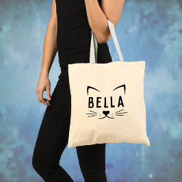 Bolsa Tote Rosto de gato divertido com Canvas de nome persona