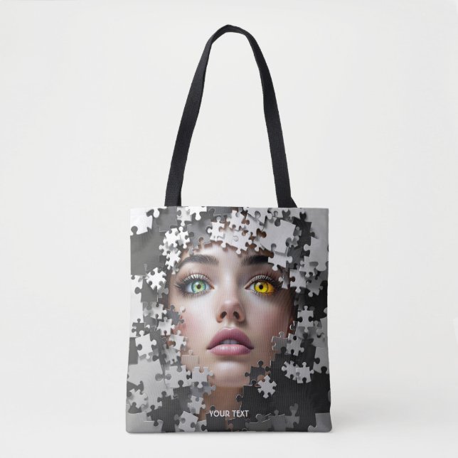 Bolsa Tote Rosto de Menina de Puzzle Fantasia Fofa (Frente)