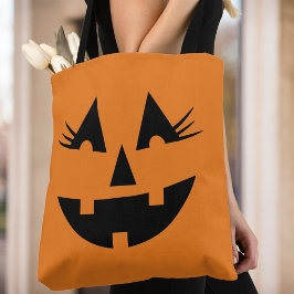 Bolsa Tote Rosto de Pumpkin da Rapariga do Halloween Jack-O-L