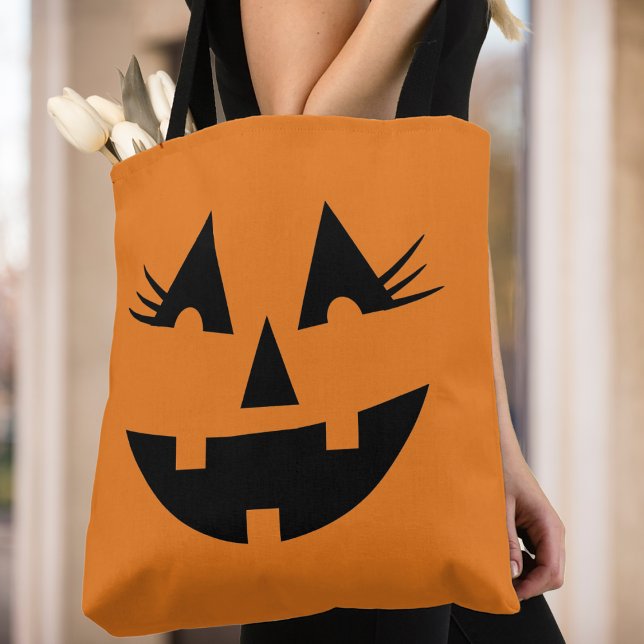 Bolsa Tote Rosto de Pumpkin da Rapariga do Halloween Jack-O-L (Halloween Girly Jack-O-Lantern Pumpkin Face Tote Bag)