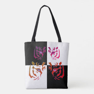 Bolsa Tote Rosto de Tigre Xadrez Preto e Branco