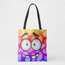 Bolsa Tote Rosto engraçado sorrindo abstrato cor azul-laranja