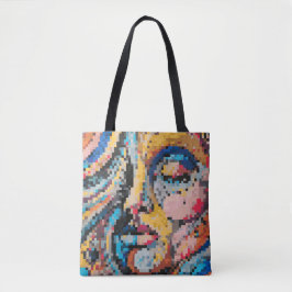 Bolsa Tote Rosto moderno ousado em pixels coloridos