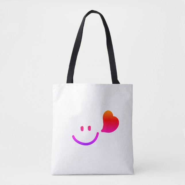 Bolsa Tote Rosto Sorridente Fofo com Coração – Vibrações Feli (Frente)