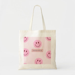 Bolsa Tote Rosto Sorridente Rosa Pastel Personalizado