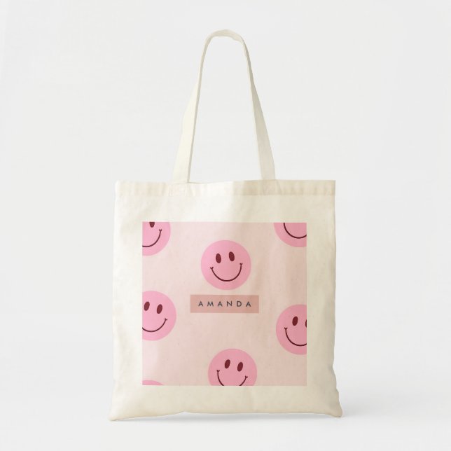 Bolsa Tote Rosto Sorridente Rosa Pastel Personalizado (Frente)