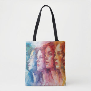 Bolsa Tote Rostos femininos - Pintura por aquarela