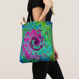 Bolsa Tote Roteamento Retro do Abstrato, Cor-de-rosa-quente e