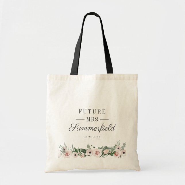 Bolsa Tote Roteiro de Chá de Noiva da Futura Sra. Pré Casamen (Frente)