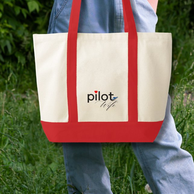 Bolsa Tote Roteiro de Esposa de Piloto Coração Vermelho Avião (Criador carregado)