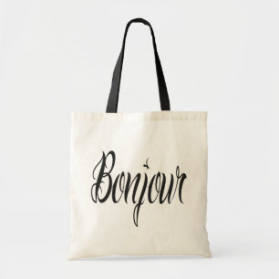Bolsa Tote Roteiro moderno de Bonjour do francês no preto