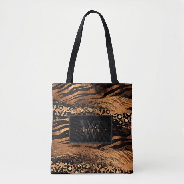 Bolsa Tote Roteiro Moderno Monogramado com Brilho de Cobre (Frente)