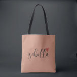 Bolsa Tote Roteiro personalizado para madrinha de argila<br><div class="desc">Um saco de argila colorido moderno e elegante com nome em letra cursiva preta e coração vermelho que é perfeito para uma proposta de madrinha. Suas madrinhas podem encher seu saco com itens essenciais para viagens de despedida de solteira,  ou com itens essenciais para levar na manhã do casamento.</div>