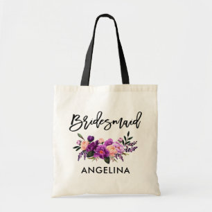 Bolsa Tote Roteiro Pincel Moderno Bridesmaid Purple Floral